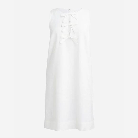 J. Crew Dress Bow Linen White Shift Size Large • NEW WITH TAGS • - Picture 6 of 10